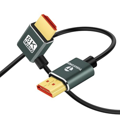 Thsucords Ultra Thin 8K HDMI 2.1 90 Degree Left Angle Cable 1.6FT, Flexible Slim High Speed Cord Support 4K@120Hz 8K@60Hz Compatible with Roku TV/HDTV/PS5/Blu-ray - size: 1.6FT, style: 90 Degree Left Angle
