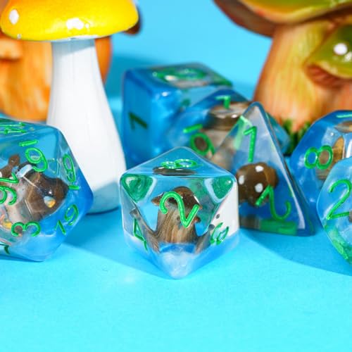UDIXI Brown Mushroom D&D Dice 7PCS Mushroom DND Dice Set for Tabletop Games | Velvet Storage Bag, DM Gift, for Dungeons and Dragons Role Playing Games Board Games - color: Mushroom Brown
