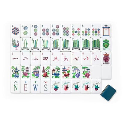 4 Layer Acrylic Mahjong Set 160 Tiles - American Travel Game with Clear Engraving Carrying Bag Multiple Colors(Green) - color: Green