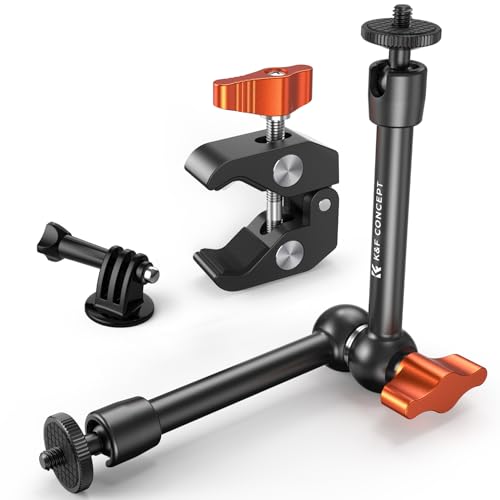 K&F CONCEPT 9.8" Magic Arm Clamp Kit with 1/4" & 3/8" Thread Screw | 360° Ball Heads Magic Arm with Tripod Mount Adapter for Gopro/LED Lights/Monitor/Flash/Microphone/DSLR Camera, MS32 - style: 9.8" with Adapter
