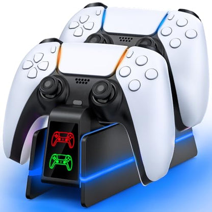 PS5-Controller-Charger-Station - Charging Station for PlayStation 5 Dualsense/Edge Controller with 9 Color Led Light, Fast Charging Dock & Holder Stand for PS5/Slim/Pro Remote - Whole Black - color: Whole Black P48