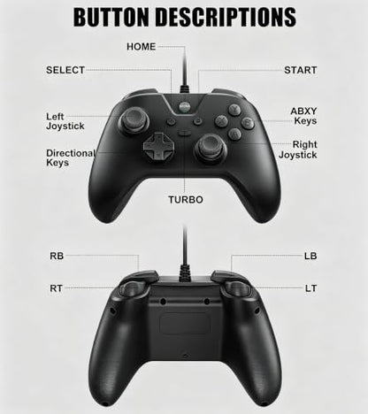 Wired Controller for PC Windows/Android/Tablet/Switch/PS4/PS3, 1000Hz Polling Rate Plug and Play Gaming Gamepad Joystick with USB C Adapter, Dual Motors, Turbo, 6.56ft Cable, Ultra-Low Latency, Black - color: Black