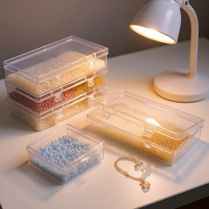 4 Pack Rectangular Clear Plastic Storage Containers 6.1x3.3x1.18 inch | Hinged Lid, For Beads and Small Craft Items - size: 6.1 x 3.3 x 1.18 inch