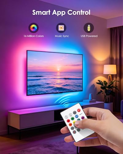 VOLIVO LED Lights for TV, 9.84ft RGB TV Backlight for 32-45 Inch TVs, Bluetooth APP & 20-Key Remote Control, Music Sync 5050 RGB LED Strip Lights USB Powered, Ambient Lighting for Bedroom Gaming Room - size: 9.84FT for 32"-45" TV
