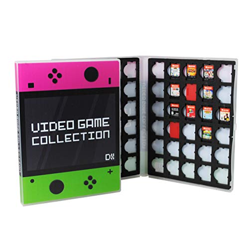 UniKeep Game Case for Nintendo Switch Cartridges - Holds 60 Video Games Securely in Foam | Heavy Duty Compact Travel Storage Binder & Protective Holder Organizer with Snap-Lock Closure - color: pink / green