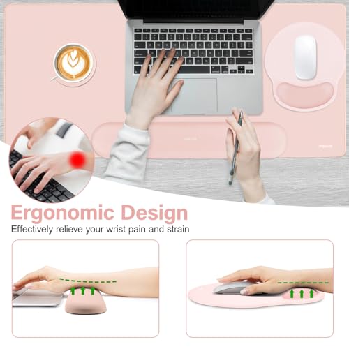 MOSISO Wrist Rest for Mouse Pad Set, Large Gaming Deskpad, Baby Pink | Circle Curved Mousepad&Keyboard Wrist Rest&Coaster, Ergonomic Non-Slip Mousepad&Easy Typing Pad with Silicone Lining - color: Baby Pink