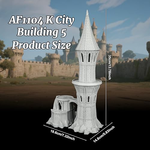DND Terrain RPG TTRPG Buildings - 25mm Scale Unpainted Gothic Wizard Tower with Bridge & Lookout Scenery, Stone Map Props for Dungeons and Dragons & Wargame - City Building 5 (AF1104 K) - color: Af1104 K City Building 5