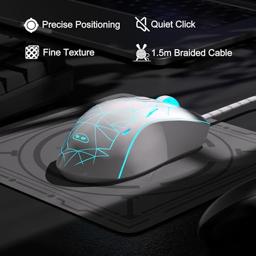 MageGee G6 Wired Gaming Mouse, Ergonomic USB Optical Mouse with 7 Colors Breathing LED Backlit, 6 Adjustable Speed Levels from 600 to 3200 for Laptop PC Computer Games & Work, White - color: white