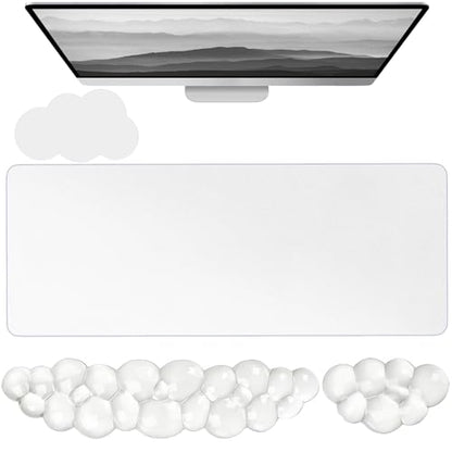 Gel Cloud Keyboard and Mouse Wrist Rest Set Cloud Silicone Clear Mouse Pad with Wrist Rest Extended Frosted Desk Mat Pad Acrylic Coaster Ergonomic Cute Wrist Pad for Computer Keyboard and Mouse 4PCS - color: 4pcs Clear Cloud White