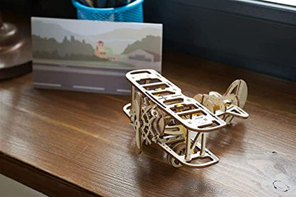 UGEARS Mini Biplane 3D Wooden Puzzles for Adults - Wooden Model Kits for Adults, DIY Craft Kit, Mechanical 3D Puzzle, for Aviation Enthusiasts and Puzzle Lovers - color: Mini Biplane
