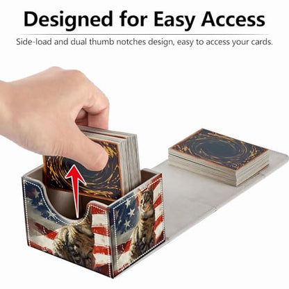 Strong Magnet Card Case Deck Box Mtg Card Box Playing Card Box Magic Deck Box Tcg Up to 200 Cards Creative Pattern Trading Card Storage Box for Collectible Card Games, Cute Cat And American Flag - color: Cute Cat And American Flag