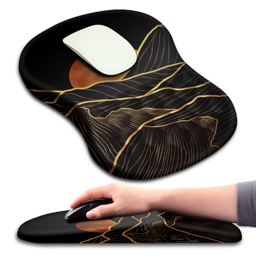 Mouse Pad Wrist Support, Ergonomic Mouse Pad with Massage Dot, Comfortable Computer Mouse Pad for Laptop, Wrist Rest Pain Relief Mousepad with Non-Slip PU Base for Office & Home, 12 x 8 in - color: 020-Golden Mountain