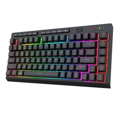Redragon Wireless Gaming Keyboard, Bluetooth/2.4GHz/USB-C Wired, RGB Backlit, Portable 75% Mini Quiet Macro Membrane Keyboard, Rechargeable 4000mAh Battery, Anti-Ghosting for Win/MAC - color: Black