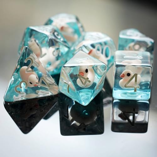 Cusdie 7-Die DND Dice, Polyhedral Dice Set Filled with Animal, for Role Playing Game D&D Dice（Pink Duck w/White Numbers） - color: Pink Duck
