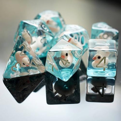 Cusdie 7-Die DND Dice, Polyhedral Dice Set Filled with Animal, for Role Playing Game D&D Dice（Pink Duck w/White Numbers） - color: Pink Duck