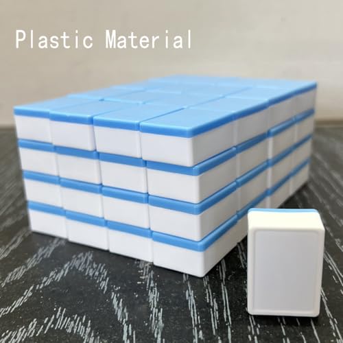 65 Tiles 30mm Seaside Game Blocks, Vita Game, Tiles Escape Game for Kids in ABS Plastic Material Set with 4 DIY Stickers Plastic Mahjong Style, Simple Packaging (Blue) - color: Blue