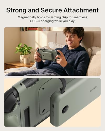 Belkin Nintendo Switch 2 Grip Charging Case with 10000mAh Power Bank 30W | Magnetically Attachable Custom 10000mAh Power Bank with Ergonomic Nonslip Grip, Quick Release, Dockable, Built-in Kickstand - color: Olive, style: Charging Grip