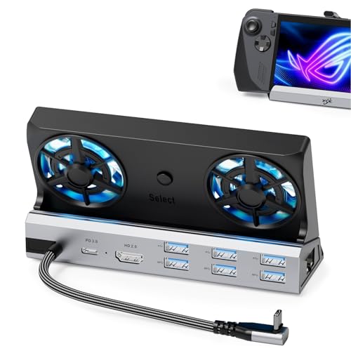 12-in-1 Steam Deck Dock with Dual RGB Cooling Fans, 4K@60Hz HDMI 2.0, 6 USB Ports, Gigabit Ethernet, 100W PD, 40Gbps for Steam Deck/ROG Ally/Switch/Legion Go | Compatible with Switch 2/OLED, MSI Claw, Legion Go S/2. Multi-ports HDMI/USB-C/Ethernet. Keeps