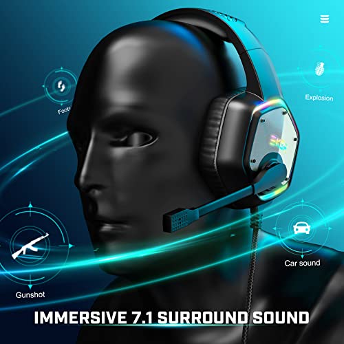EKSA E1000 USB Gaming Headset for PC, Computer Headphones with Microphone/Mic Noise Cancelling, 7.1 Surround Sound, RGB Light - Wired Headphones for PS4, PS5 Console, Laptop, Call Center - color: RGB