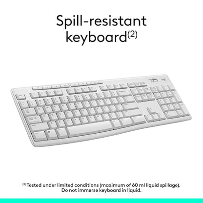 Logitech MK270 Full Size Wireless Keyboard and Mouse Combo - Off White | Full size keyboard with spill-resistant design, compact ambidextrous mouse, connect via single included USB-A Nano Receiver - color: Off White, size: 1 Pack, style: Combo
