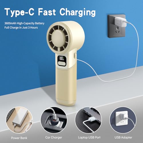 Portable Handheld Fan, 3 in 1 High-Speed Turbo Mini Fans, 3600mAh Rechargeable Personal Fan with LED Display,90°Foldable Small Pocket Fans for Travel/Commute/Outdoor, Gifts for Women Man - style: BG-01