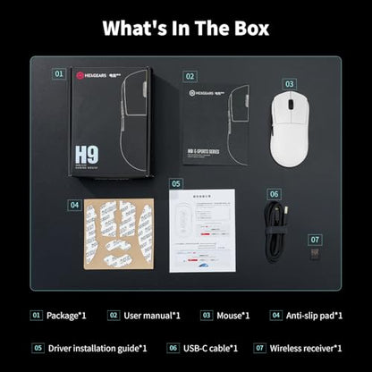 Hexgears H9 Wireless Gaming Mouse, BT5.0/2.4G Hz/USB C Gaming Mice, 12500DPI, 60g Lightweight, 5 Programmable Buttons, Web Driver, 150 hr Battery Life, Gaming Accessories for PC/Laptop/Mac (White) - color: White