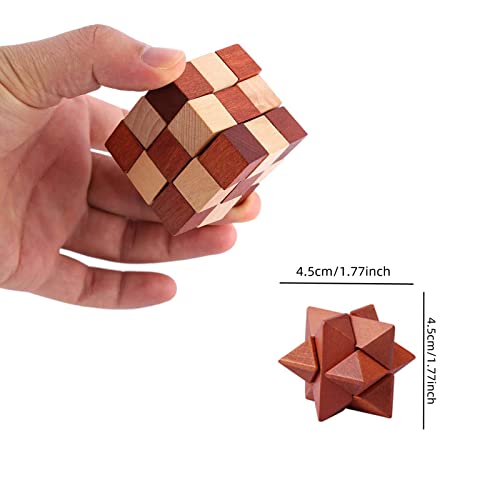 VolksRose 6pcs Wooden Brain Teaser Puzzles, IQ Challenge Puzzle Games, Logic Smart Mind Puzzle Box Lock Toy Removing Assembling 3D Small Puzzle Gift Set for Adults Teenagers Kids, 1.8inch 4.5cm - color: B-6pcs-4.5cm-2