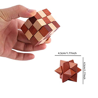 VolksRose 6pcs Wooden Brain Teaser Puzzles, IQ Challenge Puzzle Games, Logic Smart Mind Puzzle Box Lock Toy Removing Assembling 3D Small Puzzle Gift Set for Adults Teenagers Kids, 1.8inch 4.5cm - color: B-6pcs-4.5cm-2