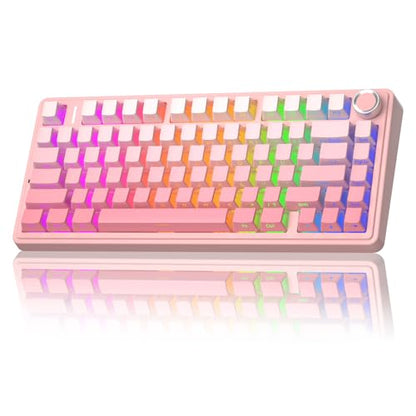AULA F75 Pro Wireless Mechanical Keyboard Silent Version,75% Hot Swappable Custom Keyboard with Knob,RGB Backlit,Pre-lubed Switches,Side Printed PBT Keycaps,2.4GHz/USB-C/BT5.0 PC Gaming Keyboards,Pink - color: F75Pro Pink-Silent Version