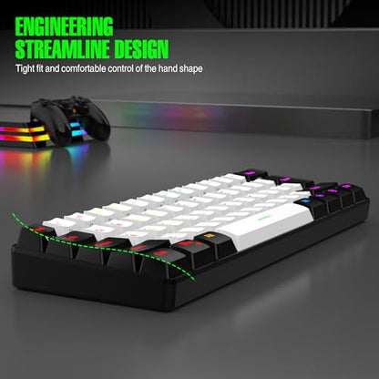 7KEYS 60% Wired Mini Gaming Keyboard, 14+ Mode RGB Light up, 25 Keys Anti-ghosting Mechanical Feel, Portable Ultra Compact 61-Key Black and White for Office Computer/PC/MAC/Laptop