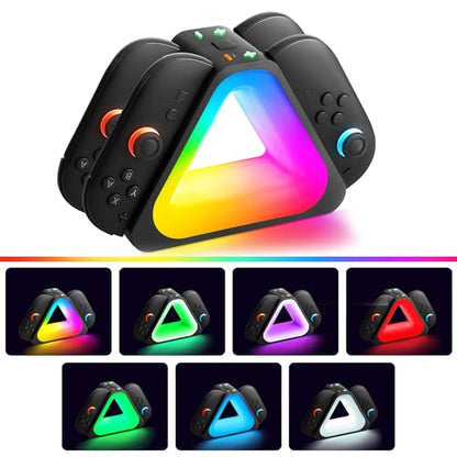 Switch 2 Controller Charging Dock RGB Light for 4 Joy-Cons | Ergonomic magnetic station offers fast USB-C charging with vivid RGB lighting effects