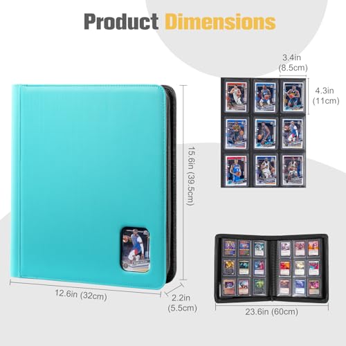 ProCase Top Loader Binder, 9 Pocket Holds 324 Toploaders, Lightblue | Non-PVC Pockets Waterproof PU Leather Binder for Trading Cards or Sports Cards, Compatible with TCG, MTG in 3"x4" Toploader - color: 4-Lightblue
