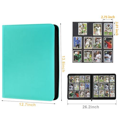 12 Pocket Ringless Side Loading Trading Card Binder, 720 Cards PU Fixed Page Zipper Card Album for TCG Sports Game Cards, Not Fit Top Loaders (Lake Blue) - color: 12 Pocket 720 Diamond Lake Blue