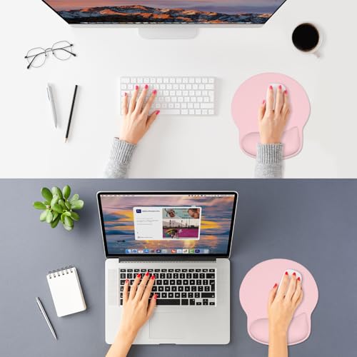 ITNRSIIET Ergonomic Mouse Pad with Wider Memory Foam Wrist Rest +17%, Curved Cushion Reduces Pressure 20%, Pain Relief, Non-Slip, Smooth, Cute Color Desk Accessory, 9.85 x 9 inch, Blush Pink - color: Blush Pink