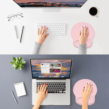 ITNRSIIET Ergonomic Mouse Pad with Wider Memory Foam Wrist Rest +17%, Curved Cushion Reduces Pressure 20%, Pain Relief, Non-Slip, Smooth, Cute Color Desk Accessory, 9.85 x 9 inch, Blush Pink - color: Blush Pink