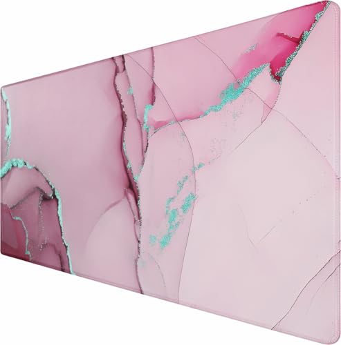 Large Mouse Pad, Gaming Pad with Non-Slip Rubber Base, Waterproof Mousepad with Stitched Edges, XXL Computer Long Keyboard Mouse Mat for Gamer, Office & Home, 31.5" x 15.7", Marble Pink - color: Marble Pink, size: 31.5L x 15.7W inches