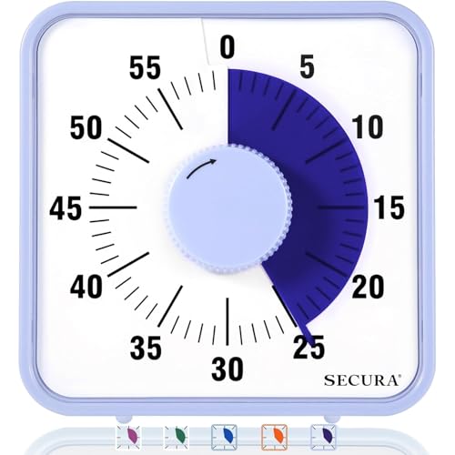 Secura 7.5 Inch Visual Timer, 60 Minute Oversize Visual Countdown Timer for Kids and Adults, Durable Mechanical Time Management Tool (Violet) - color: Purple & Purple