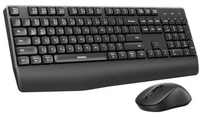seenda COE200 Wireless Bluetooth Keyboard and Mouse Combo with Wrist Rest | USB/Bluetooth multi-device switching, quiet keys & clicks, full-size ergonomic set for PC, laptop, Mac, MacBook, Black - color: Black