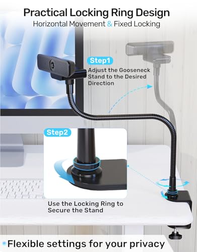 19" Webcam Stand Mount for Desk, Flexible Gooseneck Arm Cam Holder & Large Table Clamp for Logitech BRIO 4K C920 C920s C922 C922x C925e C930 C930e C960 C615 NexiGo N60, Light with 1/4" Thread