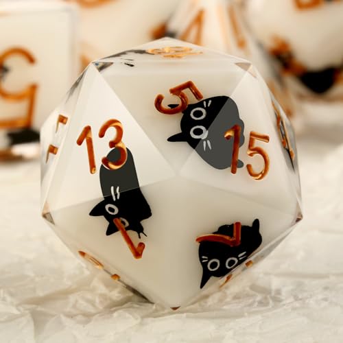 DNDND Kawaii Sharp Edge DND Dice Set - 7-Piece Cute Cat Sticker Polyhedral Dice for D&D 5E, Critical Roll & Anime RPG Fans - Collector's Gift with Dragon Case - color: Cat