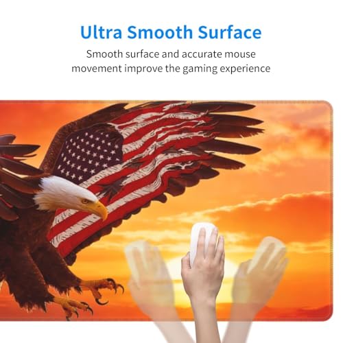 Large Gaming Mouse Pad Desk Mat, American Flag Eagle Extended Keyboard Mouse Pad Mousepad with Non-Slip Base and Stitched Edge Mouse Mat Desk Pad Mouse Pads for Desk Home Office, 31.5 x 11.8 - color: American Flag Eagle