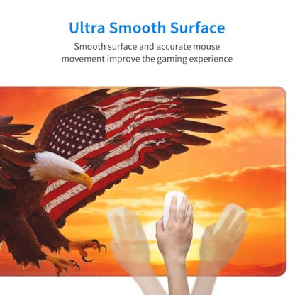Large Gaming Mouse Pad Desk Mat, American Flag Eagle Extended Keyboard Mouse Pad Mousepad with Non-Slip Base and Stitched Edge Mouse Mat Desk Pad Mouse Pads for Desk Home Office, 31.5 x 11.8 - color: American Flag Eagle