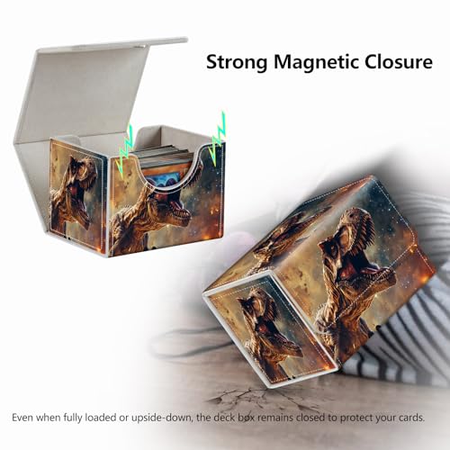 Strong Magnet Card Case Deck Box MTG Card Box Playing Card Box Magic Deck Box TCG Up to 200 Cards Creative Pattern Trading Card Storage Box for Collectible Card Games, A Mad Tyrannosaurus Rex dinosaur - color: A Mad Tyrannosaurus Rex dinosaur