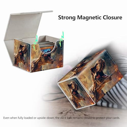 Strong Magnet Card Case Deck Box MTG Card Box Playing Card Box Magic Deck Box TCG Up to 200 Cards Creative Pattern Trading Card Storage Box for Collectible Card Games, A Mad Tyrannosaurus Rex dinosaur - color: A Mad Tyrannosaurus Rex dinosaur