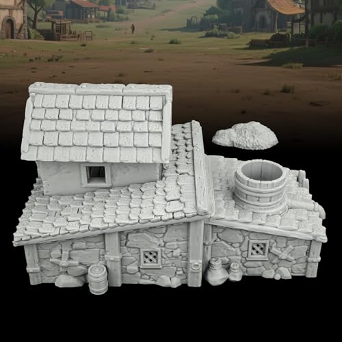 AUSPDICE Tabletop RPG Terrain, 25mm Medieval Village Fantasy Building | 1:64 Unpainted Gable Roof Residence, DND Terrain for Dungeons and Dragons, TTRPG Campaigns, Wargame Map Props-AF1124F - color: Af1124f Medieval Village F