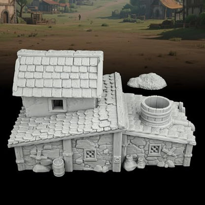 AUSPDICE Tabletop RPG Terrain, 25mm Medieval Village Fantasy Building | 1:64 Unpainted Gable Roof Residence, DND Terrain for Dungeons and Dragons, TTRPG Campaigns, Wargame Map Props-AF1124F - color: Af1124f Medieval Village F