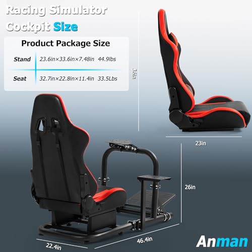 Anman Driving Wheel Stand Racing Simulator Cockpit With Chair Fit for Logitech G25 G29 G920, for Thrustmaster T300RS TX T300rs, for Fanatec,Adjustable Stabilized Sim, Not Included Wheel Pedals
