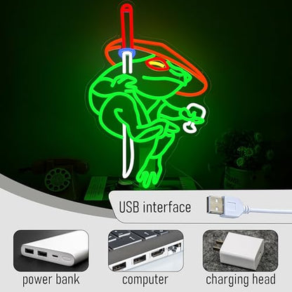 Ninja Frog Neon Sign Dimmable Toad Ninja Neon Light for Wall Decor Frog LED Light Up Sign for Kids Room Game Room Store Man Cave Zoo - style: Ninja Frog