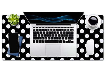 SSOIU Extended Gaming Mouse Pad (35.5x15.7 in), Large Stable Rubber Base Mousepad with Stitched Edges, Keyboard Mouse Mat Desk Pad for Work, Game, Office, Home - Black and White Polka Dot - color: Black and White Polka Dot