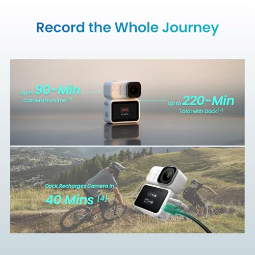 Xtra Atto Wearable 4K Action Camera (128GB), 54 g, Light and Compact, 1/1.3″ Sensor, 4K/60fps Video, 220‑Min Max Recording, 5-Min Pre-Recording, Built-in Stabilization, 600MB/s Fast Transfer